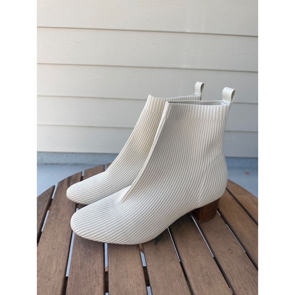 Joie Neely Cream Ribbed Knit Sock Ankle Boots Block Heel Womens 8.5 M